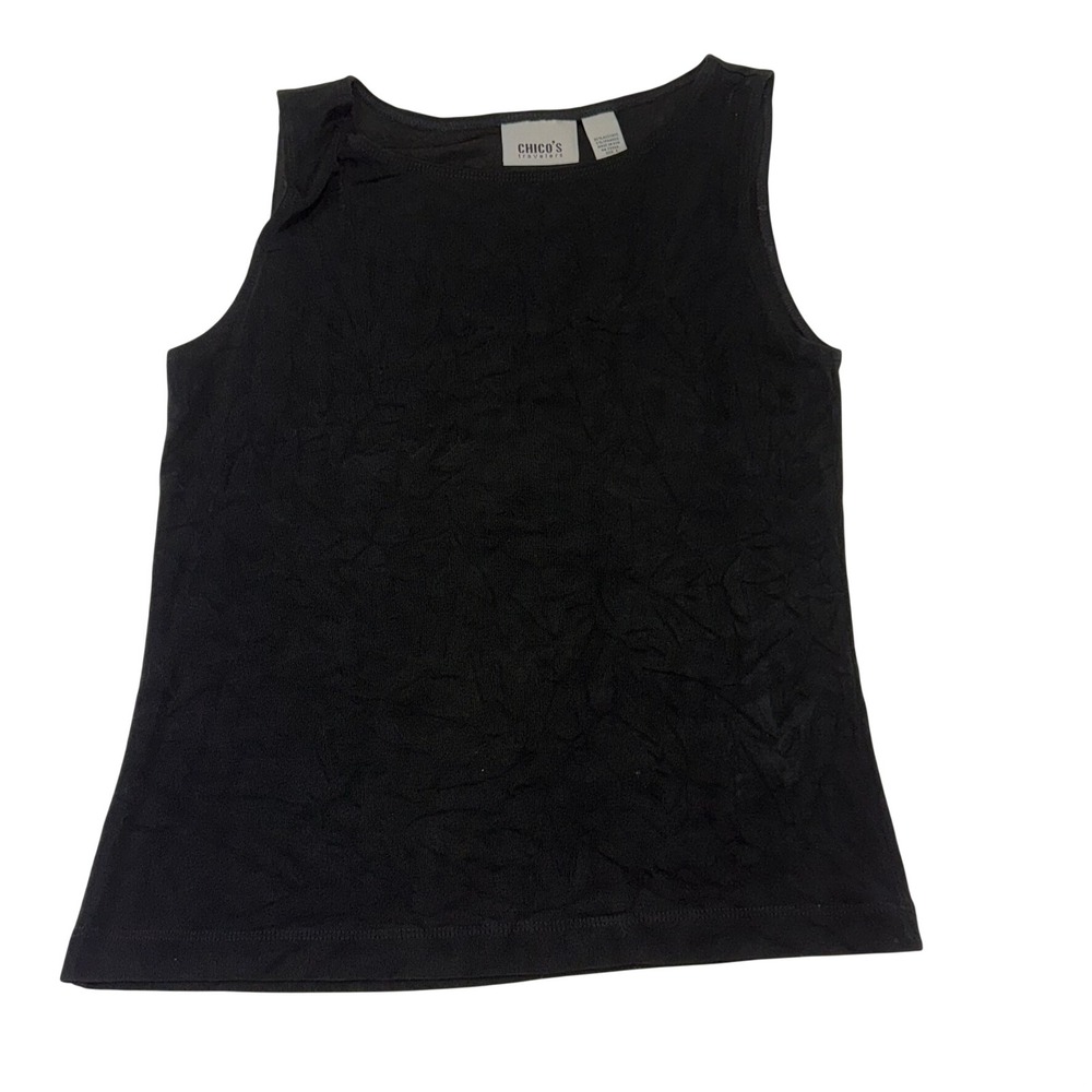 Chicos Travelers Black Tank Top Sleeveless Scoop Neck Size 1